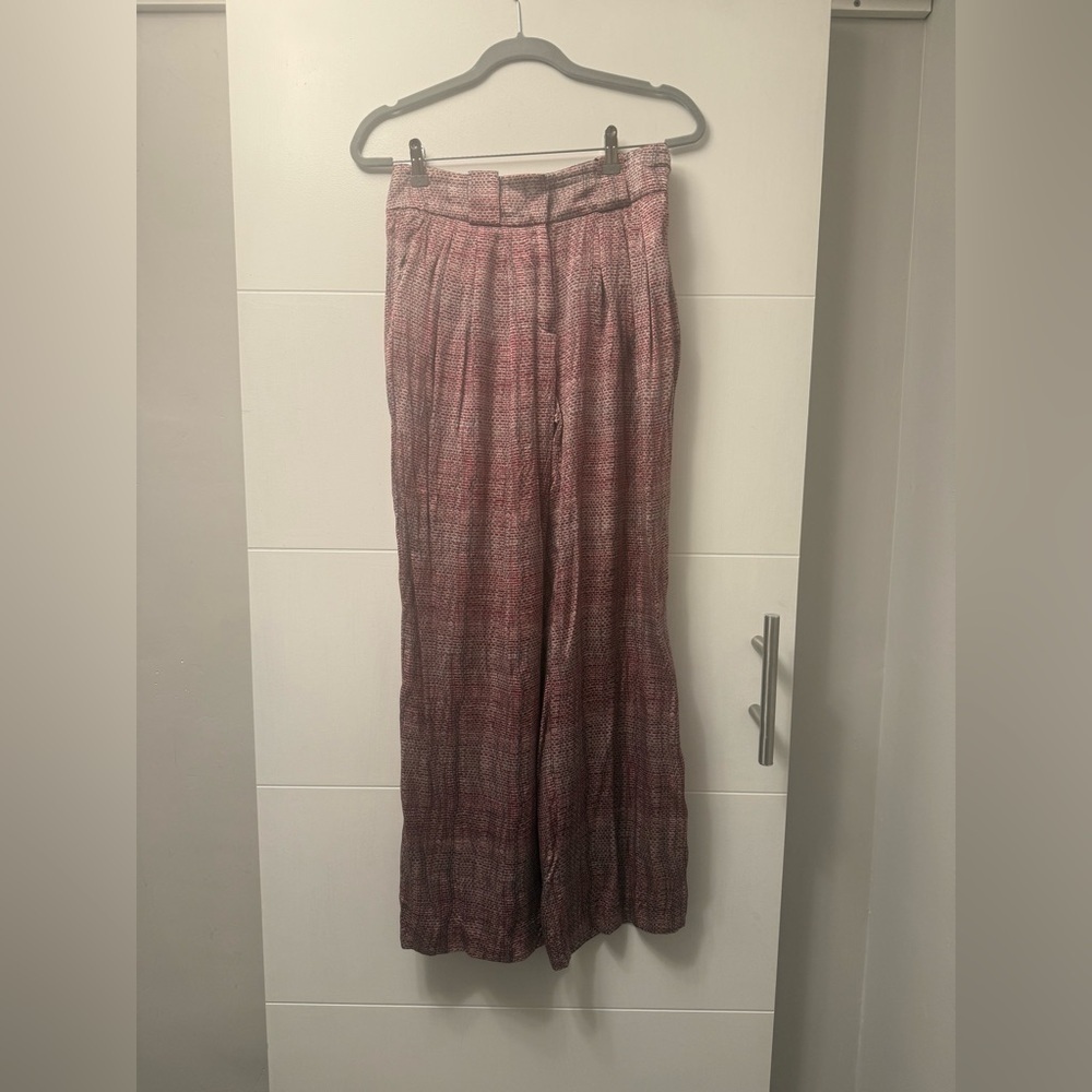Emporio Armani Pink & Grey Printed Silk Palazzo Pants Size 40